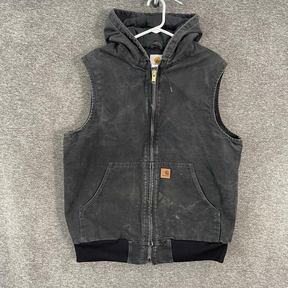Carhartt Sandstone Hooded Active Vest Men's L Faded Distress Stains Workwear